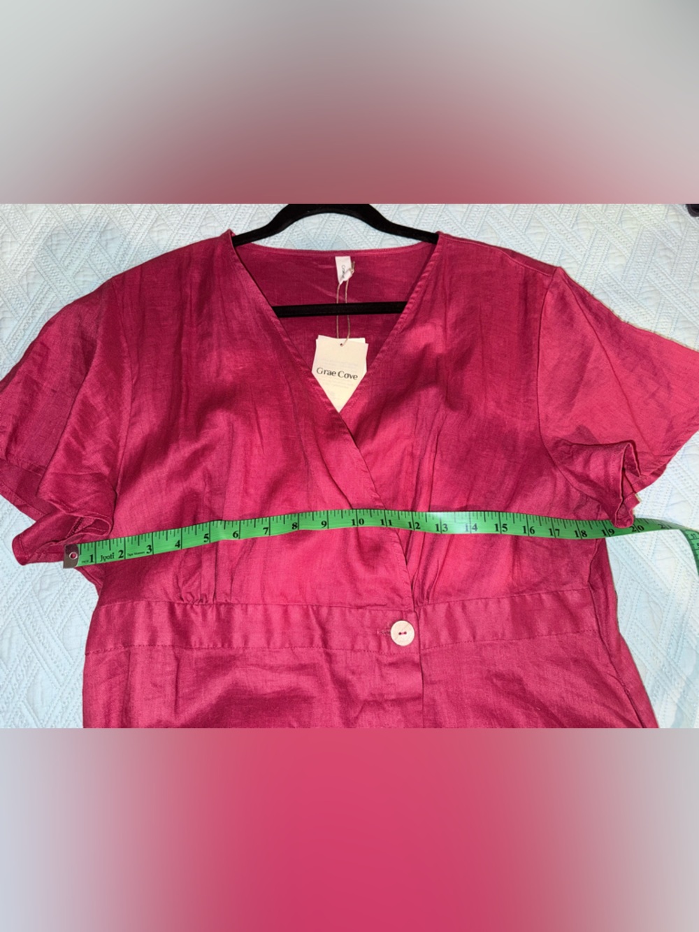 Linen Raspberry Wrap-Style Midi Dress - Picture 5 of 9